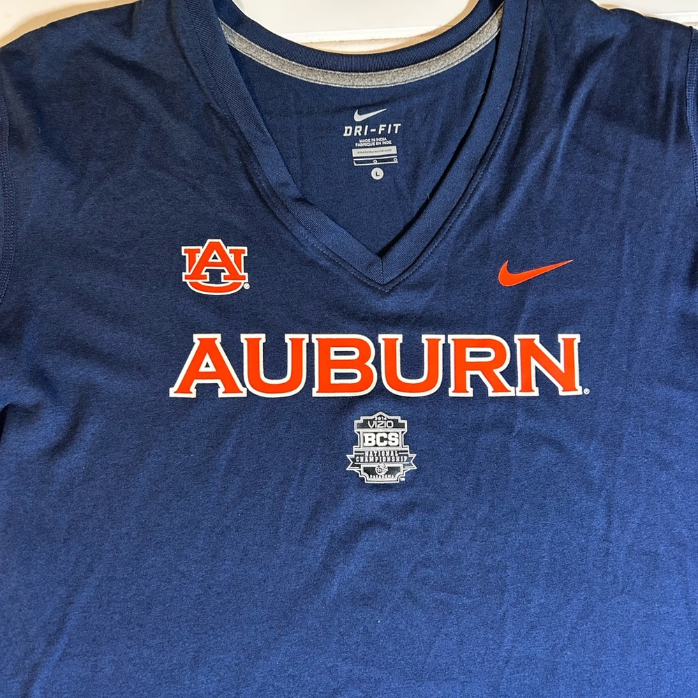 Nike Navy Blue and Orange Auburn V-Neck Dri-FIT Tee Athletic 2014 BCS Cham